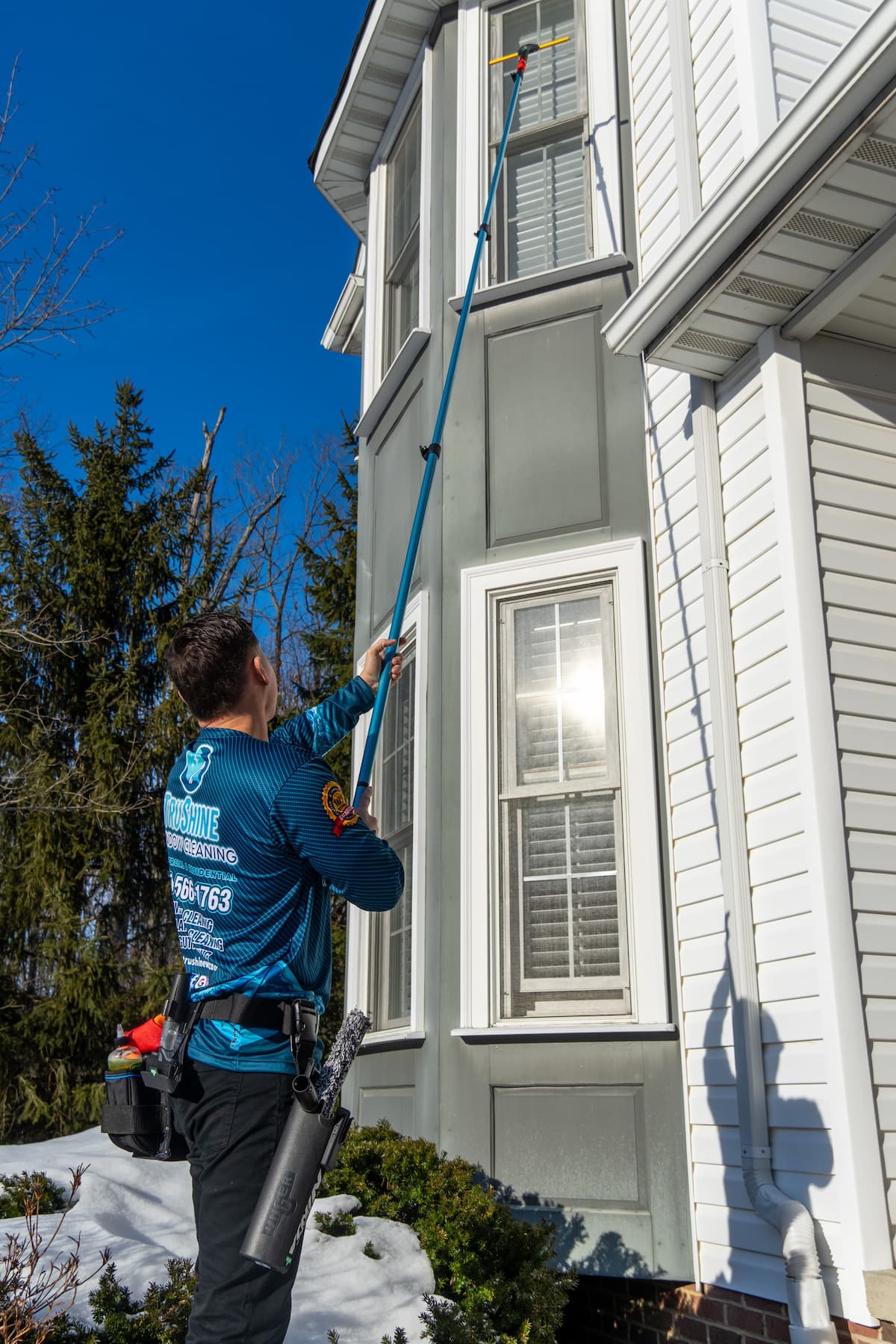 Window cleaning professional at work